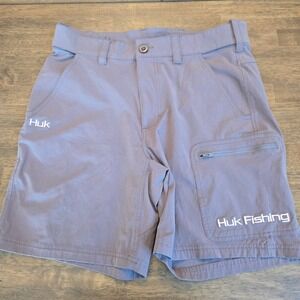 Huk Mens Performance Fishing Shorts Gray Size M Stretch Cargo 7" Inseam